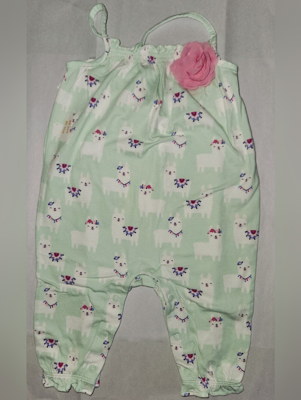 Gymboree Mint and Pink Llama Baby Romper 3-6 Months NWT